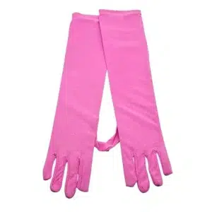 Guantes largos rosa fucsia satinados de 40 cm sobre fondo blanco