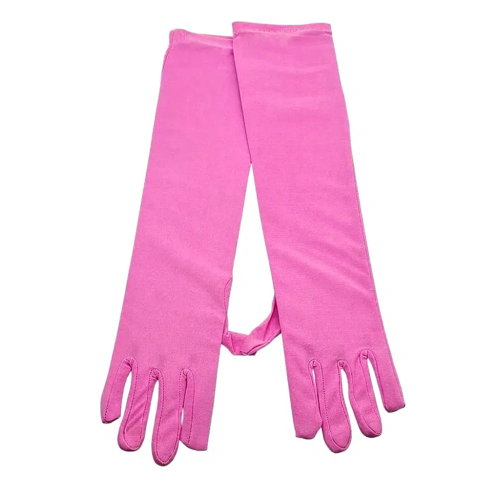 Guantes largos rosa fucsia satinados de 40 cm sobre fondo blanco