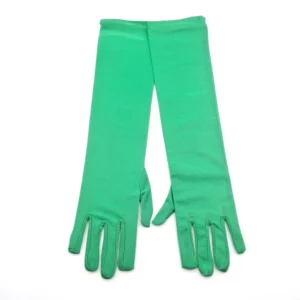 Guantes largos verdes satinados de 40 cm sobre fondo blanco