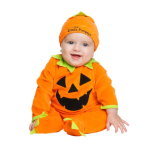 Disfraz de calabaza para bebé con mono y sombrero naranja, ideal para Halloween o fiestas infantiles