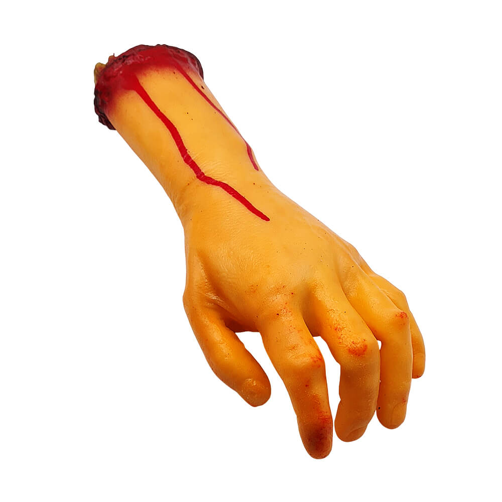 Brazo cortado sangriento de látex con efecto realista, accesorio de decoración para Halloween