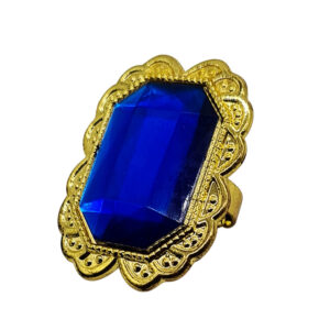Anillo medieval dorado con piedra azul octagonal, accesorio para disfraces de carnaval o fiestas temáticas