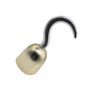 Garfio dorado con mango brillante y punta plateada, accesorio para disfraz de pirata o corsario