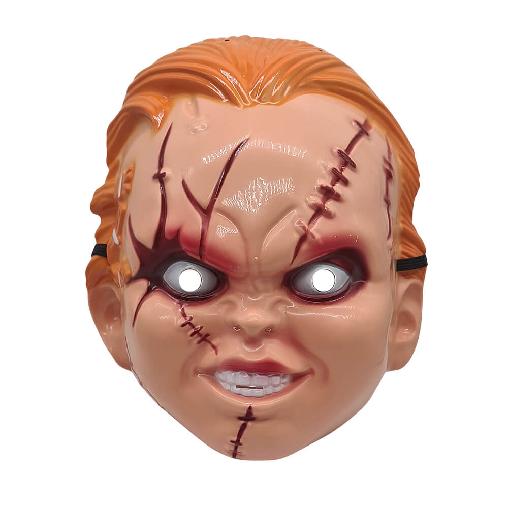Máscara del muñeco asesino tipo Chucky de plástico con goma elástica, accesorio para disfraces de terror o Halloween