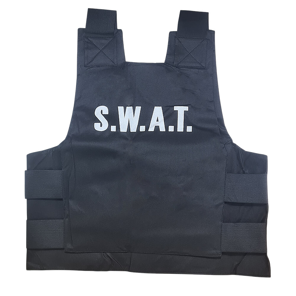Chaleco SWAT adulto negro de 58x64 cm, accesorio policial o militar para disfraces de Halloween o carnaval