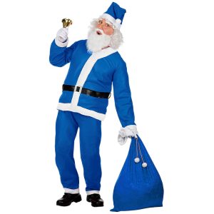 Disfraz de Papá Noel azul adulto con chaqueta, pantalón, gorro y barba