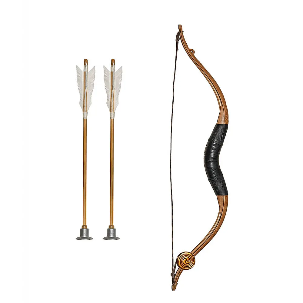 Set de arco de juguete de 57,5 cm con empuñadura negra y dos flechas de 35,5 cm con puntas de seguridad plateadas, de Disfraces Lucero Madrid.
