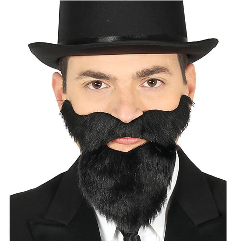 Barba negra larga con bigote adhesi
