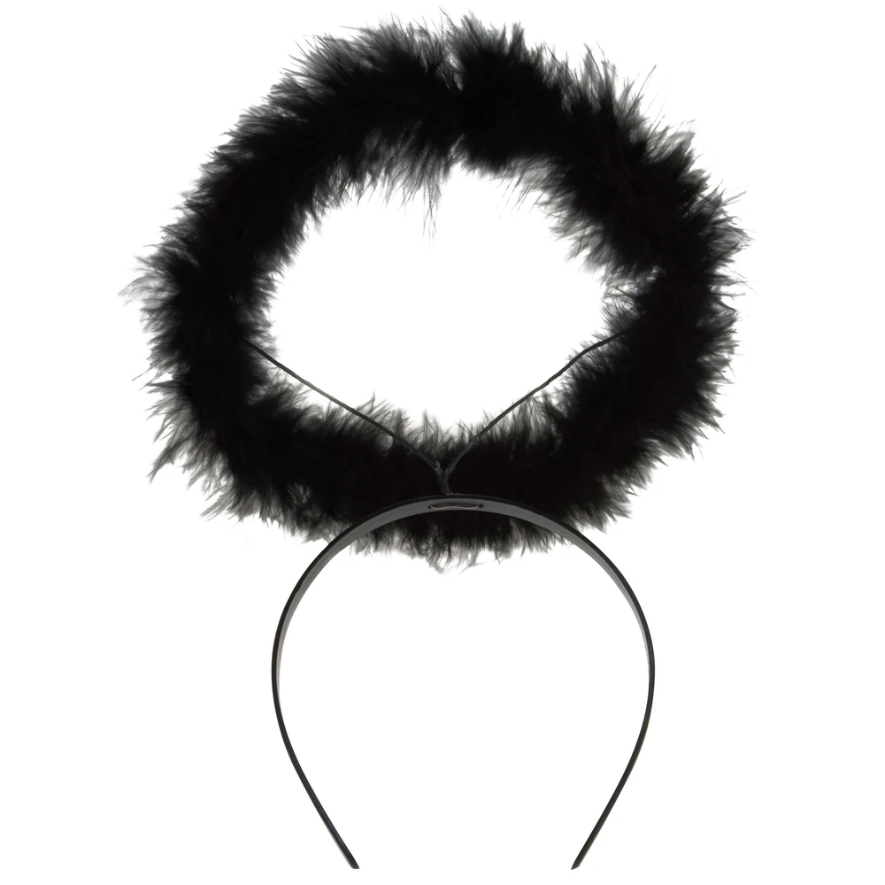 Diadema aureola ángel negro con plumas para disfraz de ángel caído en Halloween