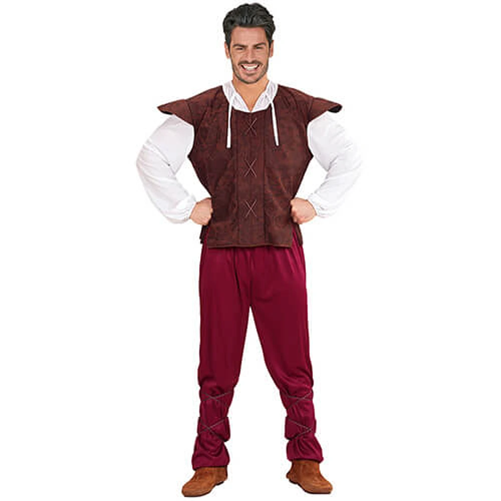 Disfraz de Tabernero Medieval Adulto – Camisa con Chaleco, Pantalones y Lazos para Piernas