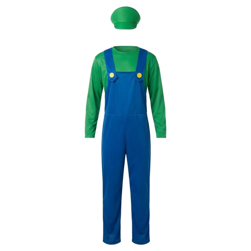 Disfraz de Fontanero Verde Adulto – Traje de Videojuego Retro (Mono y Gorra)