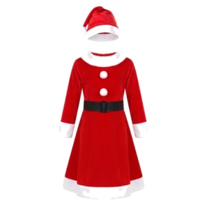 Disfraz de Mamá Noel Infantil – Vestido Navideño con Gorro y Cinturón