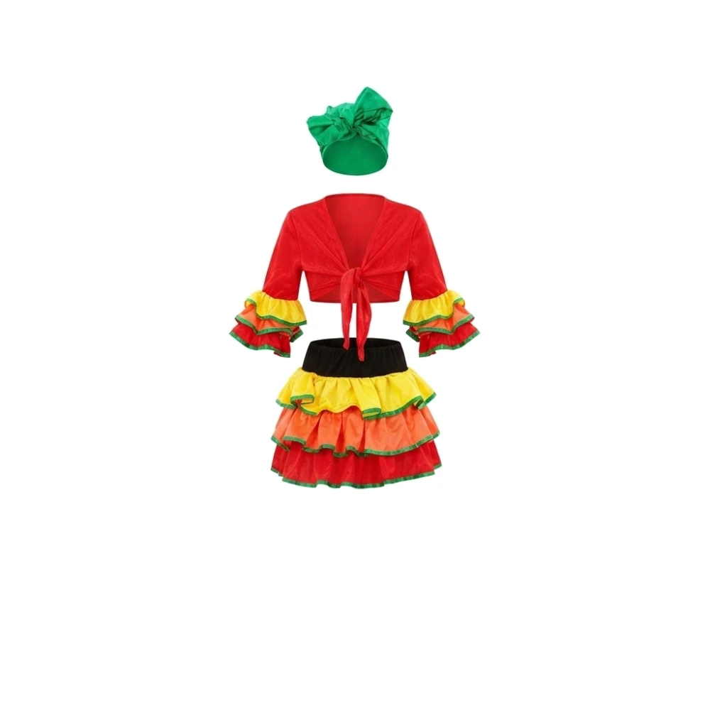 Disfraz de Rumbera Infantil – Conjunto de Fiesta Tropical con Volantes para Niña