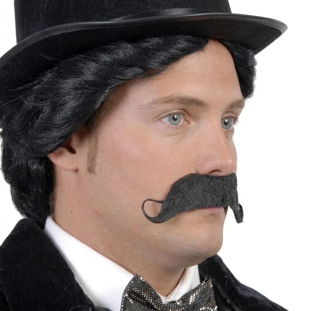Bigote mostacho adhesivo negro (vista lateral)
