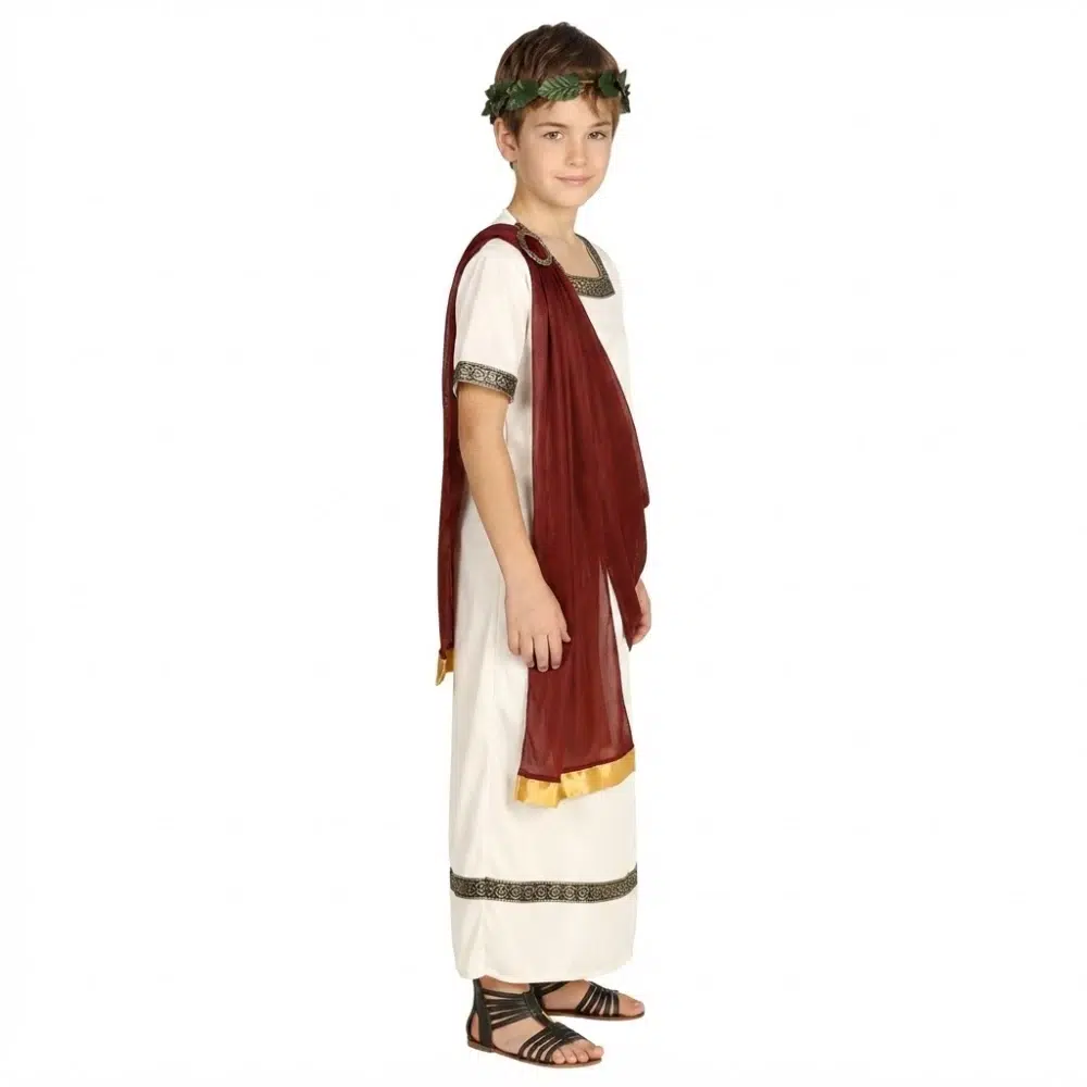 Disfraz de Romano con Banda Granate Infantil – Traje de Época Clásica para Niños – foto estudio