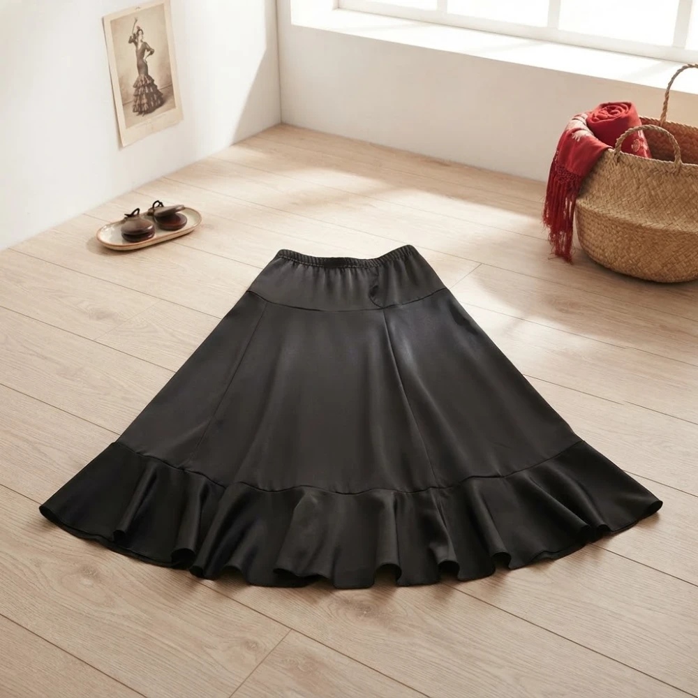 Falda flamenca infantil negra con un volante