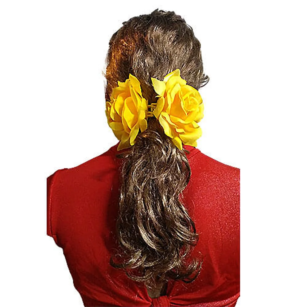 Flor sevillana grande con pinza amarillo