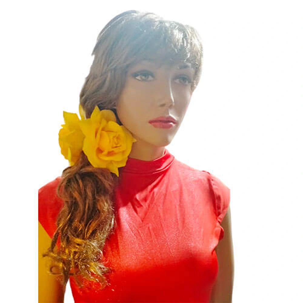 Flor sevillana grande con pinza amarillo
