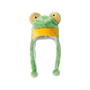 Gorro de Peluche de Rana Verde con Orejeras y Pompones – Talla Única