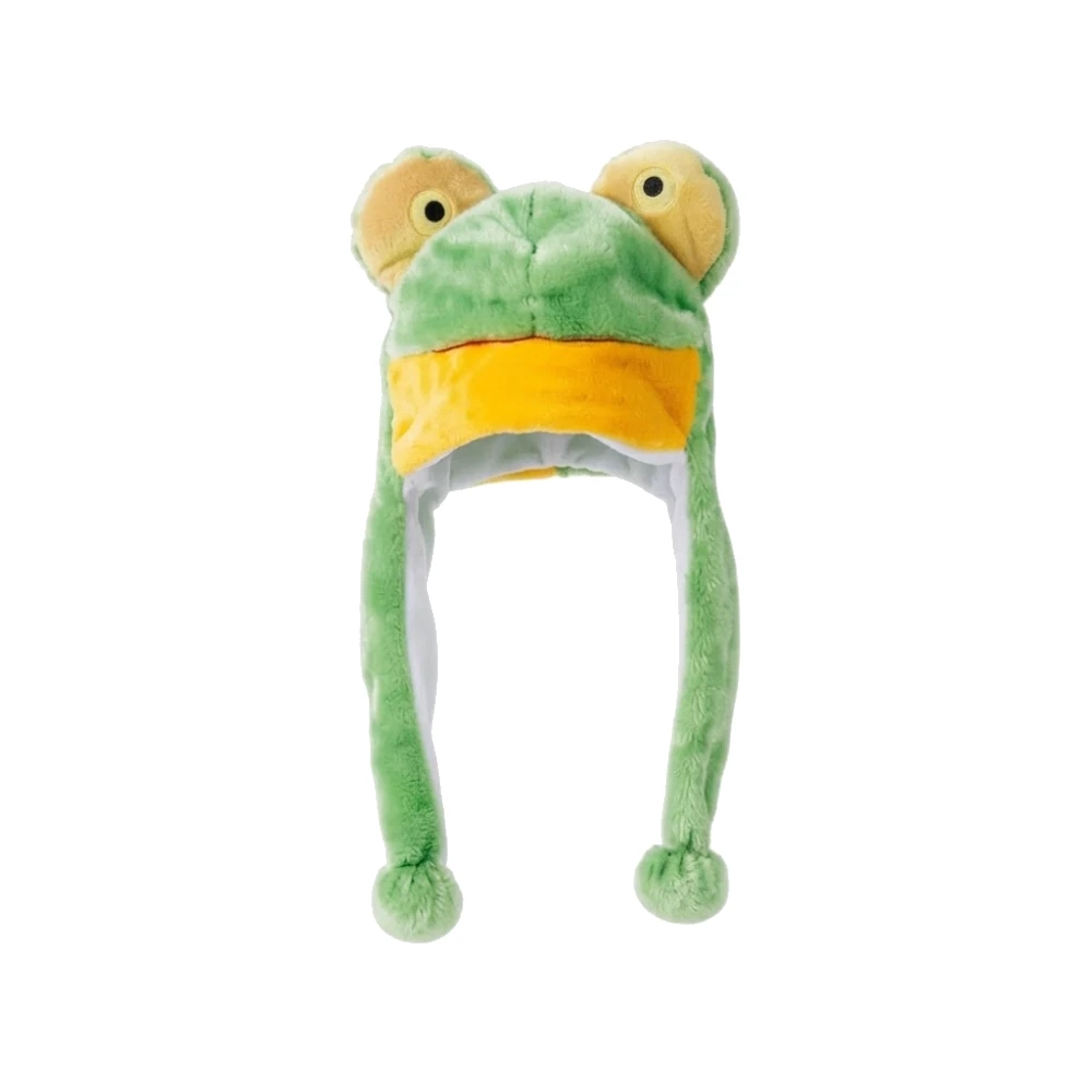 Gorro de Peluche de Rana Verde con Orejeras y Pompones – Talla Única