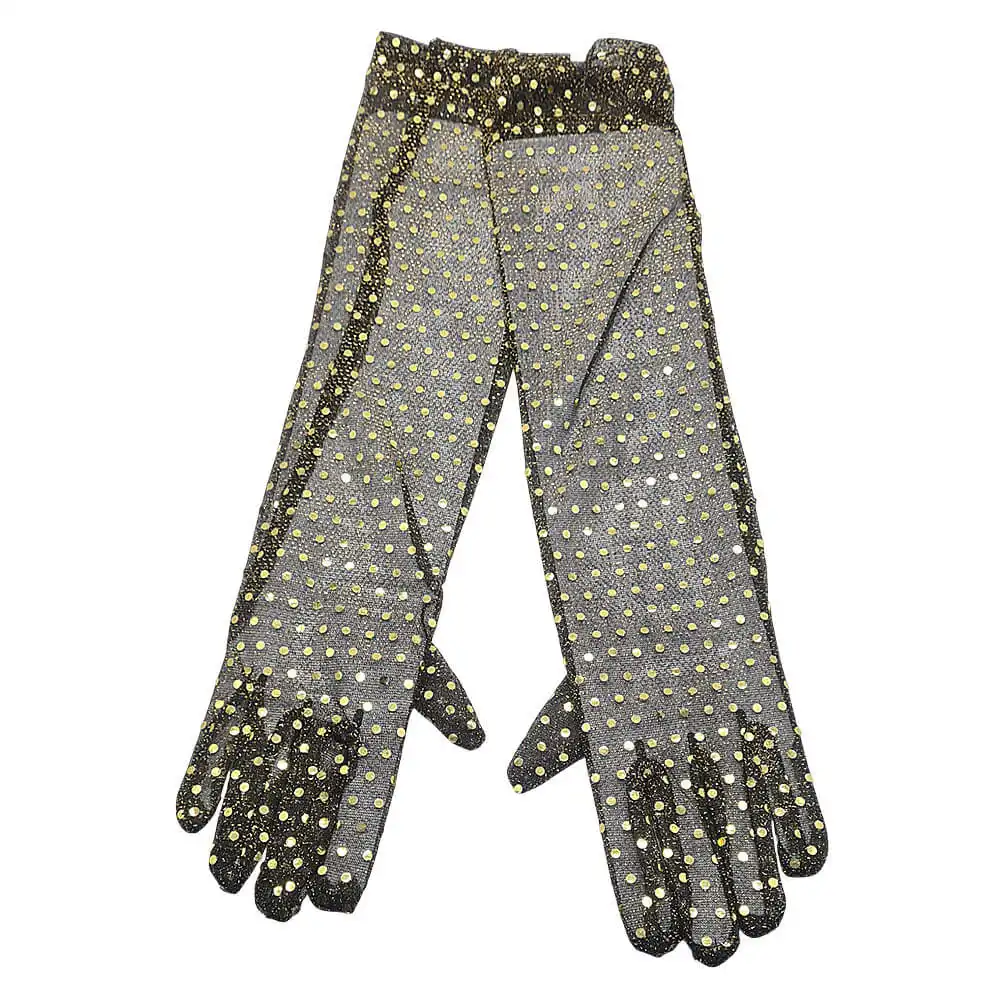 Guantes largos lentejuelas color oro 42 cm
