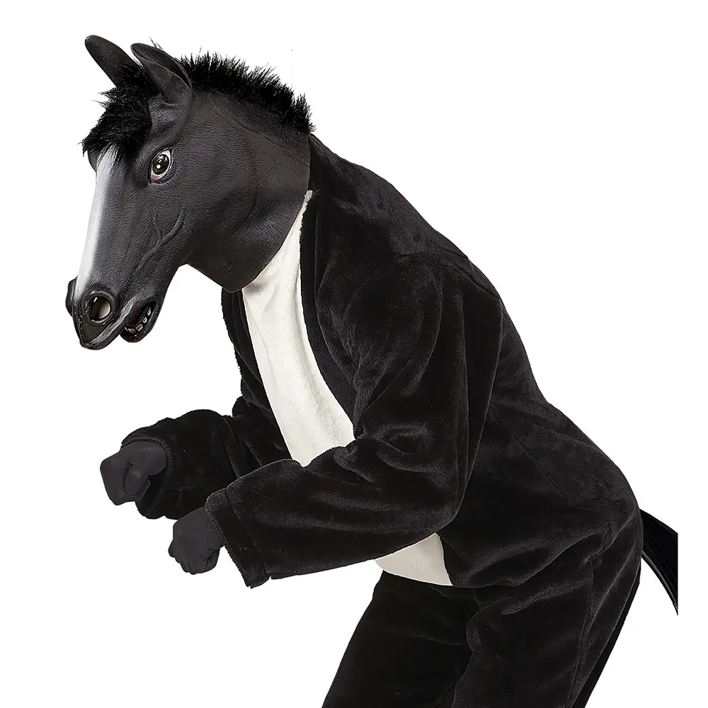 Máscara de Caballo Negro de Látex con Crin de Pelo para Adulto - Imagen 2