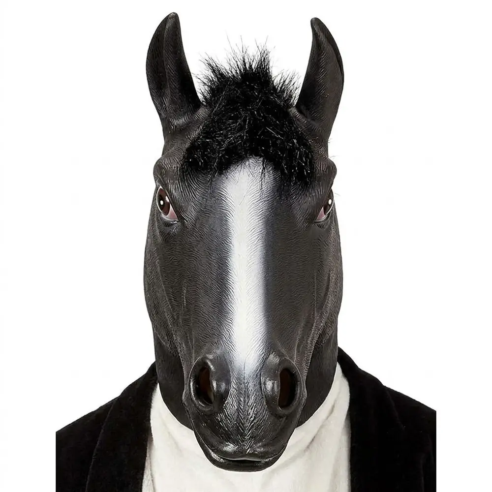 Máscara de Caballo Negro de Látex con Crin de Pelo para Adulto - Imagen 4