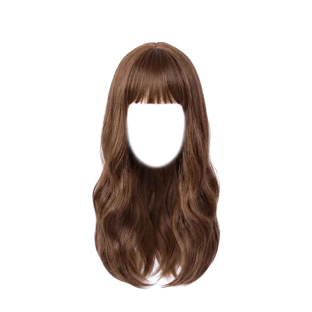 Peluca Lisa Larga Castaña con Flequillo – Cabellera de Fantasía de 50 cm