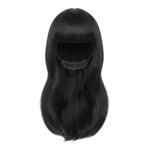 Peluca Lisa Larga Negra con Flequillo – Cabellera de Fantasía de 50 cm