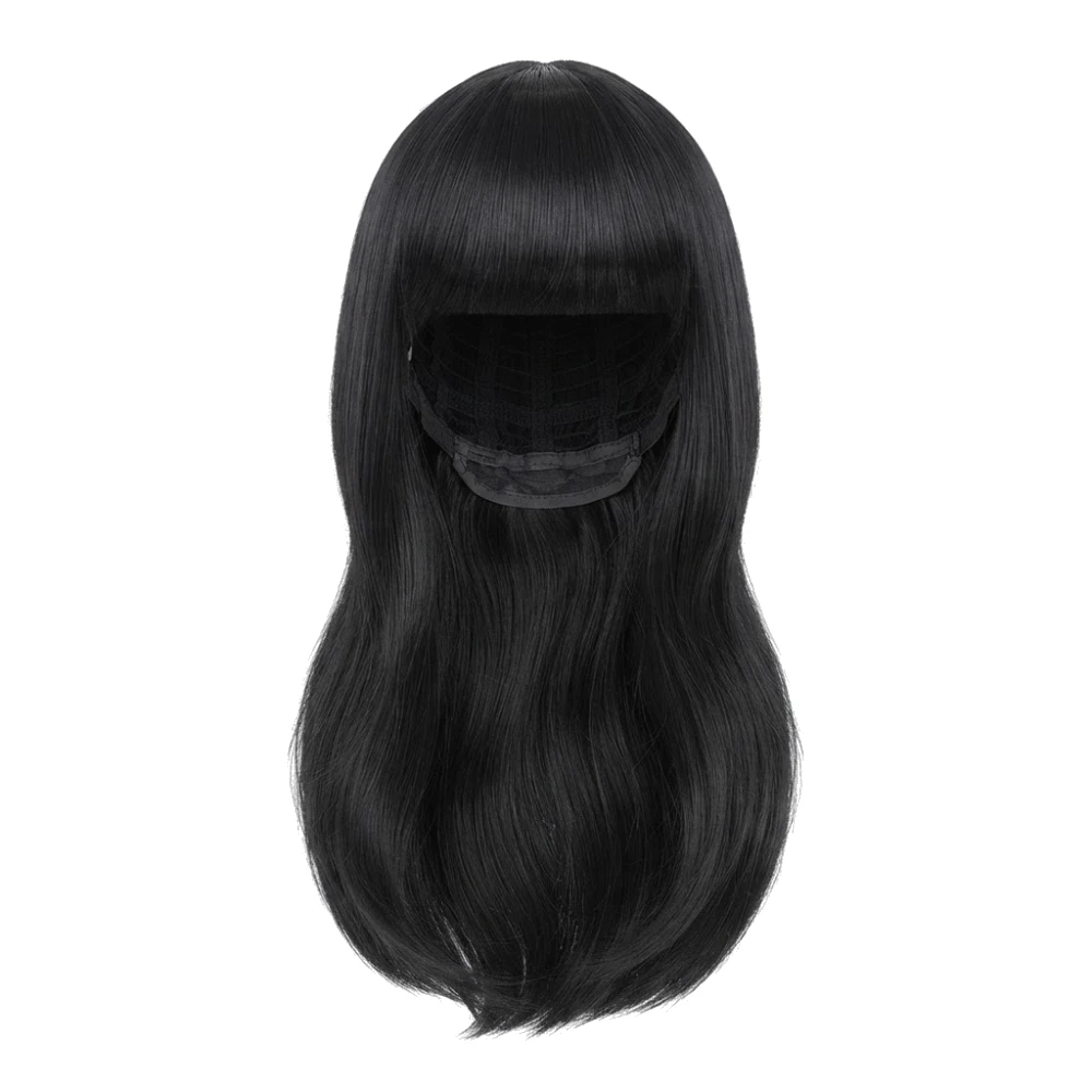 Peluca Lisa Larga Negra con Flequillo – Cabellera de Fantasía de 50 cm