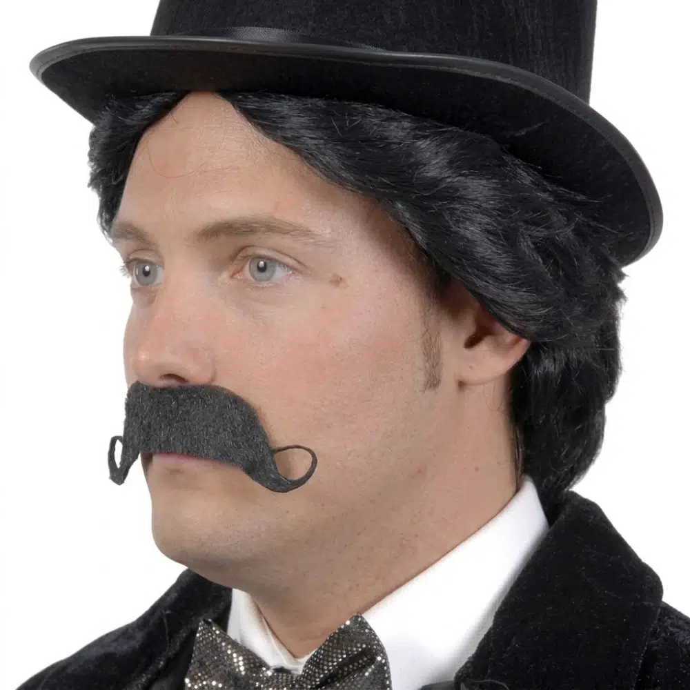 Bigote mostacho adhesivo negro (vista trasera)