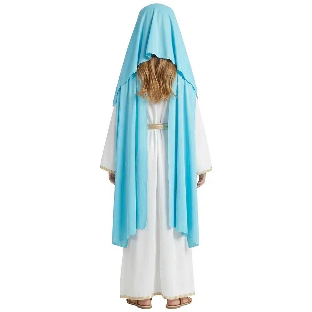 Disfraz de Virgen María Infantil – Vestido con Tocado para Navidad y Representaciones - Imagen 3