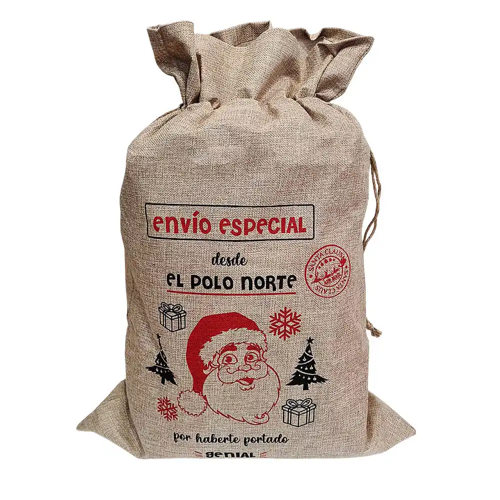 Saco de Papá Noel estilo lino de 70x50 cm para decoración navideña