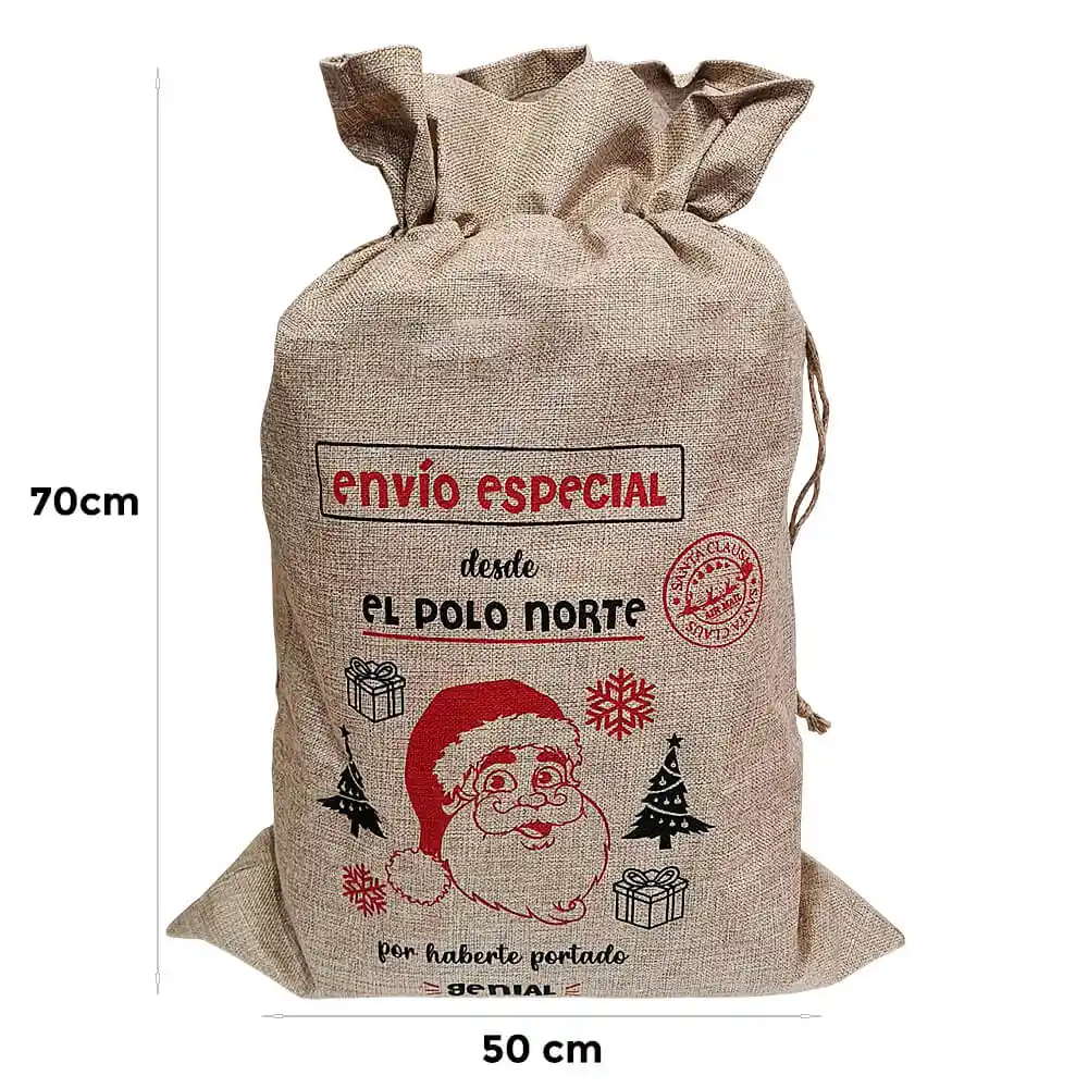 Saco de Papá Noel de Lino – Saco Navideño Decorativo 70×50 cm