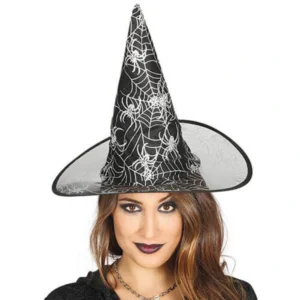 Sombrero de Bruja Negro con Arañas