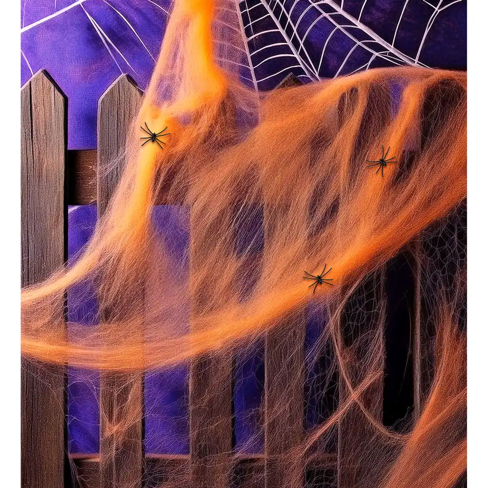 Telaraña Elástica Naranja con Arañas - vista 2 | telaraña elástica naranja