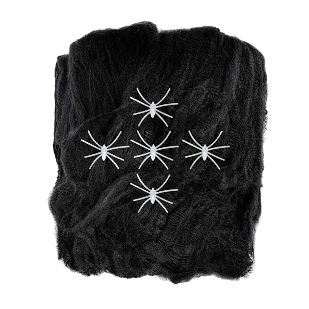 Telaraña Negra 100Gr 🕸️ con Arañas Fluorescentes – Decoración Halloween