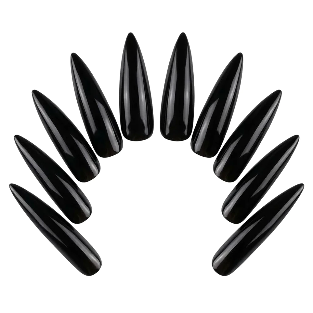 Uñas Negras Postizas Largas - Accesorio Disfraz Bruja y Halloween